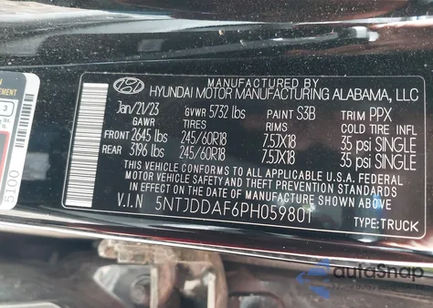 2023 Hyundai Santa Cruz Sel Premium from USA, damaged, VIN 5NTJDDAF6PH059801